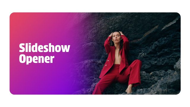 Picture Show Slideshow with Magenta Heading Tile Premiere Pro MOGRT