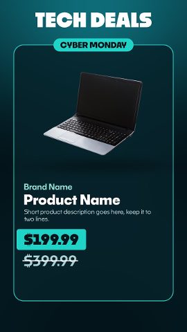 Cyber Monday Tech Deals Vertical Promos in a Teal Glass Card Template for After Effects
