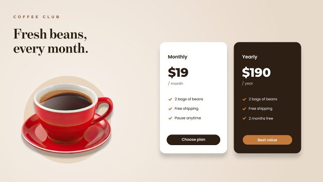Food Menu Presentation with Subscription Plan Cards After Effects Template