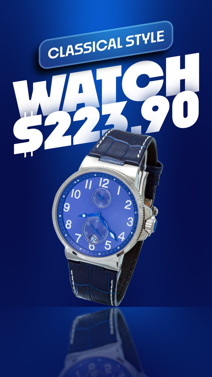 Vertical Classical Style Watch Price Headline Blue Premiere Pro MOGRT