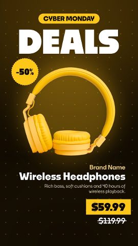 Cyber Monday Deals Vertical Promo on Black with Yellow Dots Template for After Effects