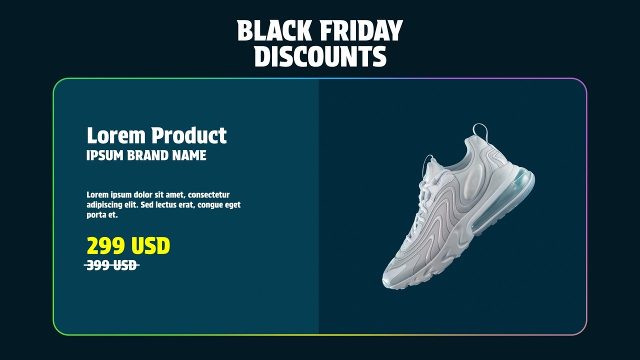 Black Friday Discounts Promo in a Glowing Product Panel Premiere Pro MOGRT