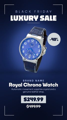 Vertical Black Friday Luxury Sale Promo with Navy Corner Brackets for After Effects