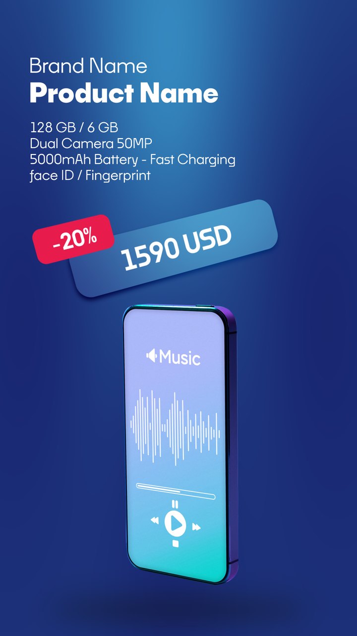 Vertical Tilted Price Tag Music Phone Gadget Promo After Effects Template
