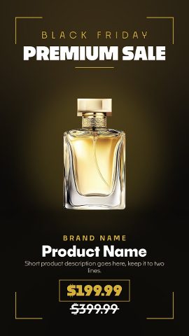Vertical Black Friday Premium Sale Promo with Gold Corner Lines After Effects Template