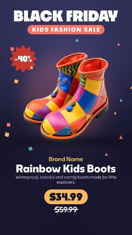 Black Friday Kids Store Discount Stories with Colorful Squares Premiere Pro Template
