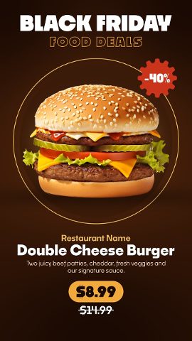 Vertical Black Friday Restaurant Food Sale Stories with Orange Price Box Premiere Pro Template