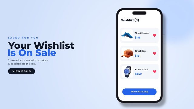 Wishlist Phone Screen Product Presentation with Price Label After Effects Project