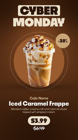 Vertical Cyber Monday Coffee Shop Discount Stories with Caramel Circle MOGRT Template