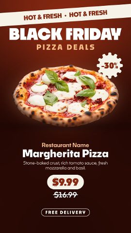 Black Friday Pizza Deals Vertical Reels with Hot and Fresh Ticker for After Effects