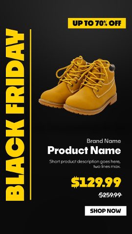 Vertical Black Friday Big Type Sale Stories with Yellow Percent Off Tag for Premiere Pro