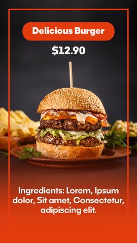 Vertical Red Border Burger Ingredients Pill Price After Effects Template