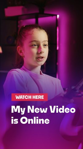 Vertical New Video Announcement Lower Third with Watch Here Tag Premiere Pro MOGRT