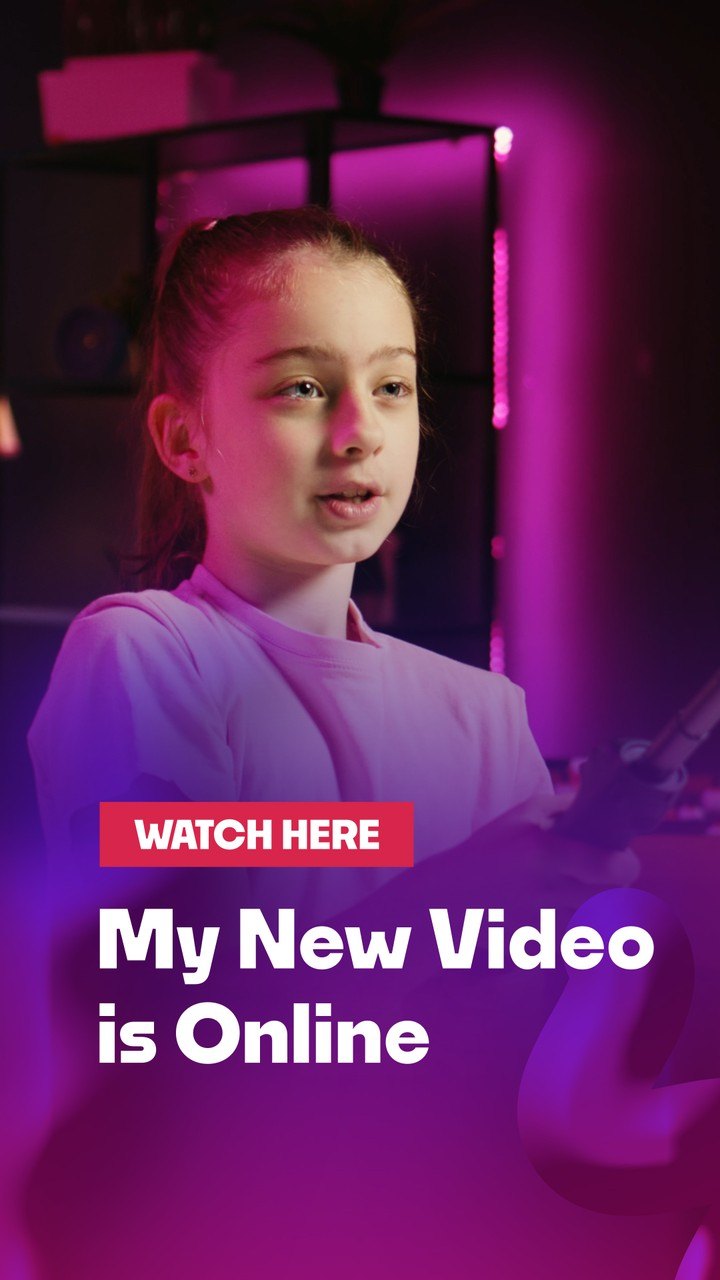 Vertical New Video Announcement Lower Third with Watch Here Tag Premiere Pro MOGRT