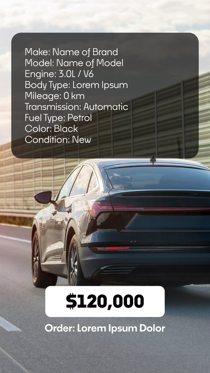 Vertical Auto Sale Sedan Details Panel Premiere Pro MOGRT