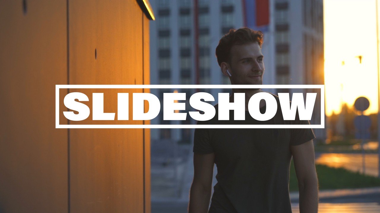 Fast Skewed Slash Slideshow Opener on Navy Premiere Pro MOGRT