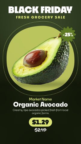 Vertical Black Friday Fresh Grocery Sale Promo with Lime Circle for Adobe After Effects