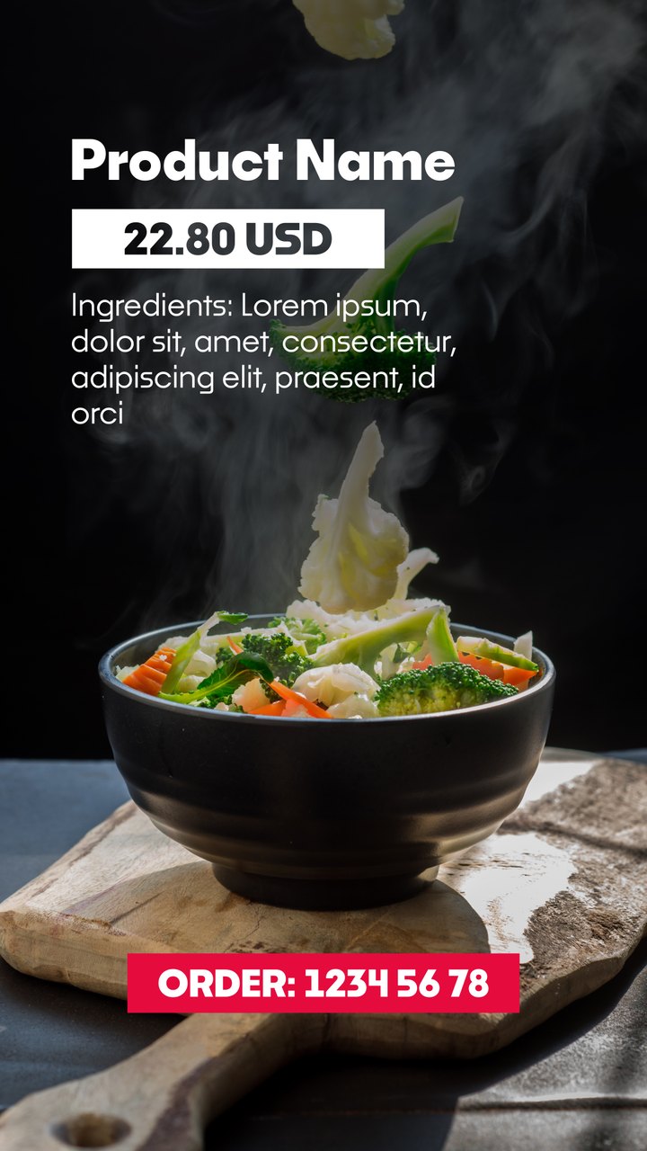 Black Friday Steaming Soup Bowl Ingredients Card Menu Reel After Effects Template