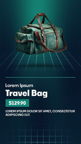 Vertical Teal Grid Floor Travel Bag Product After Effects Template