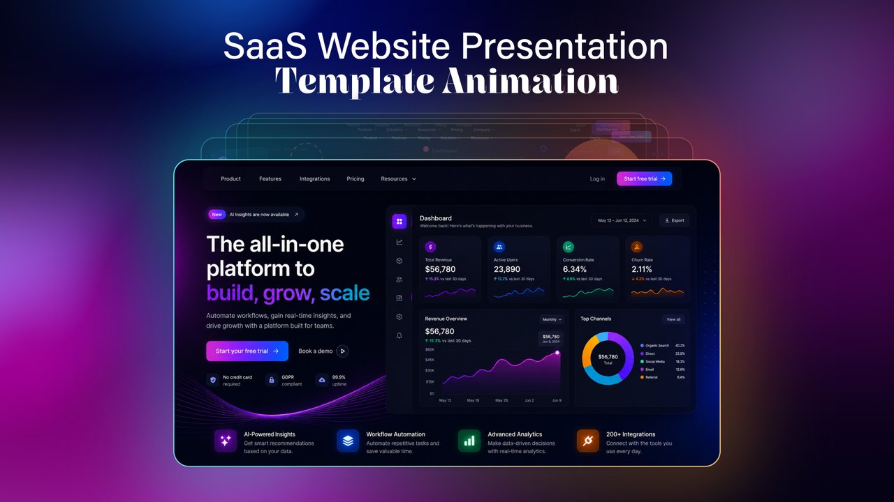 SaaS Analytics Dashboard Product Showcase Premiere Pro MOGRT with Glowing UI Screens