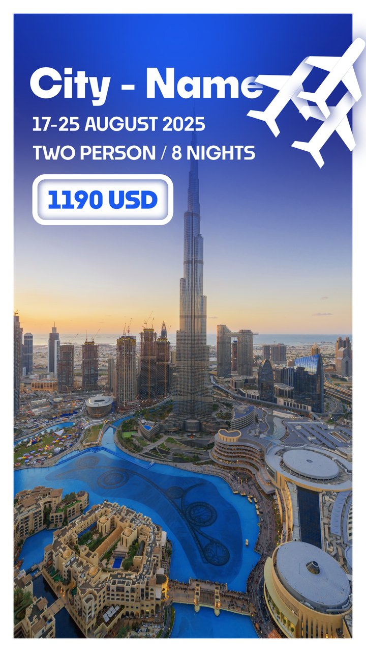 Cyber Monday Dubai Skyline Airplane Icons Tour Package After Effects Template