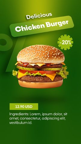 Vertical Green Percent Graphic Chicken Burger Deal Premiere Pro MOGRT