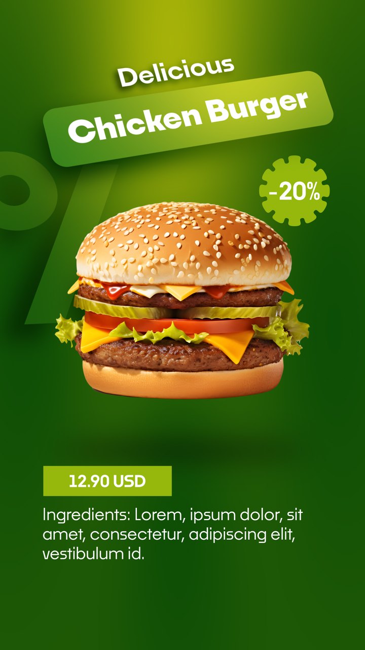 Vertical Green Percent Graphic Chicken Burger Deal Premiere Pro MOGRT