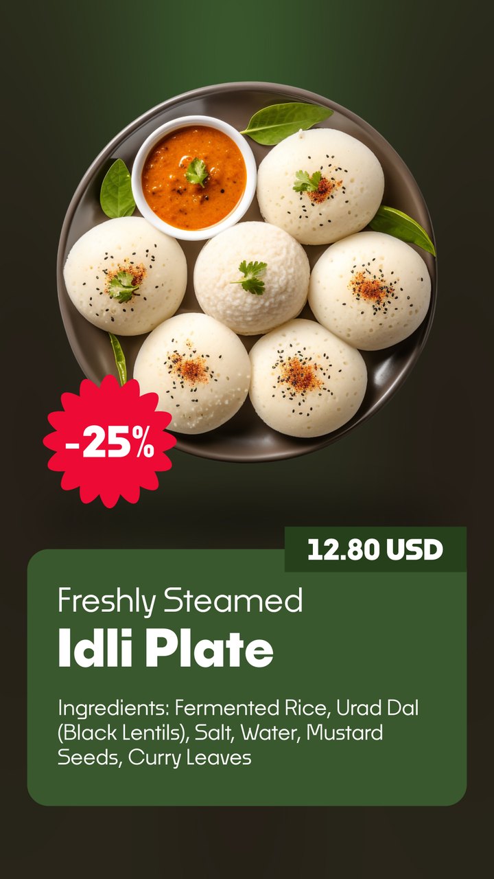 Vertical Green Info Card Idli Plate Discount After Effects Template