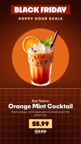 Happy Hour Black Friday Deals Vertical Promos with Orange Circle and Grid After Effects Project