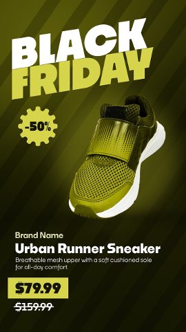 Black Friday Fashion Sale Promos with Lime Diagonal Stripes Template for After Effects