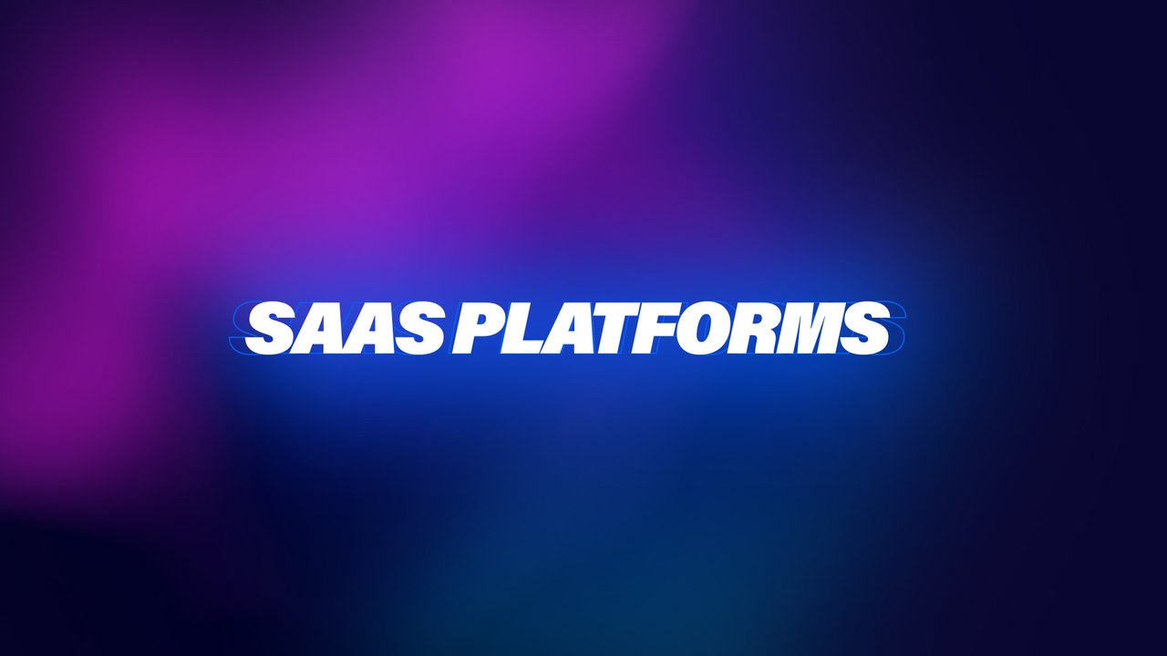 SaaS Cloud Software Text Promo Premiere Pro MOGRT on Violet Glow Background