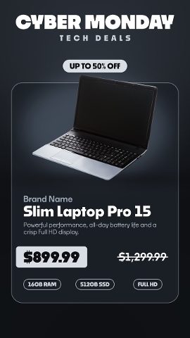 Vertical Cyber Monday Tech Store Story with Spec Chips After Effects Templates