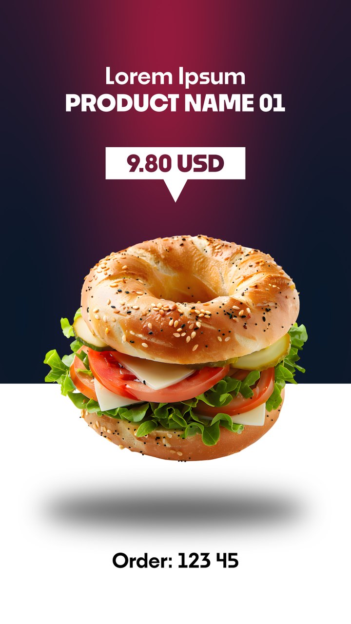 Vertical Three Dish Fast Food Slideshow with Order Number After Effects Template