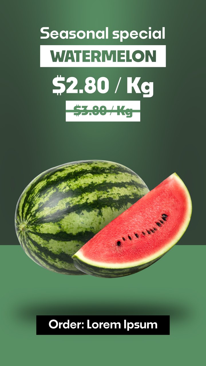 Black Friday Seasonal Watermelon Fruit Price Drop Reel Premiere Pro MOGRT