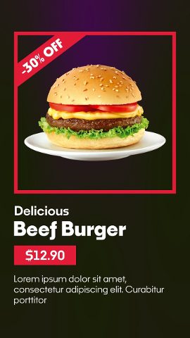 Black Friday Corner Ribbon Percent Off Beef Burger Card After Effects Template