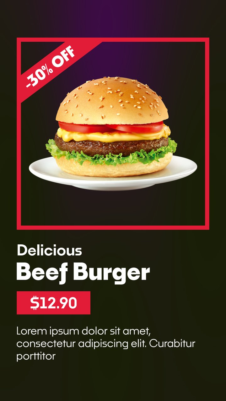 Black Friday Corner Ribbon Percent Off Beef Burger Card After Effects Template