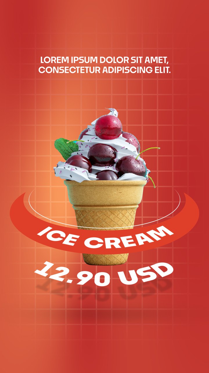 Vertical Ice Cream Cone Curved Ribbon Label Dessert After Effects Template