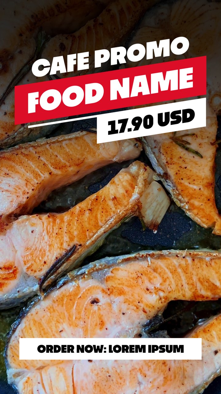 Cyber Monday Cafe Promo Salmon Steak Footage Red Banner Premiere Pro MOGRT