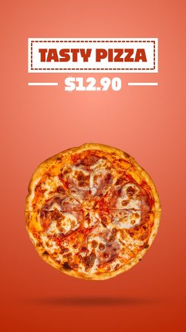 Vertical Tasty Pizza Stamp Label Coral Menu Premiere Pro MOGRT