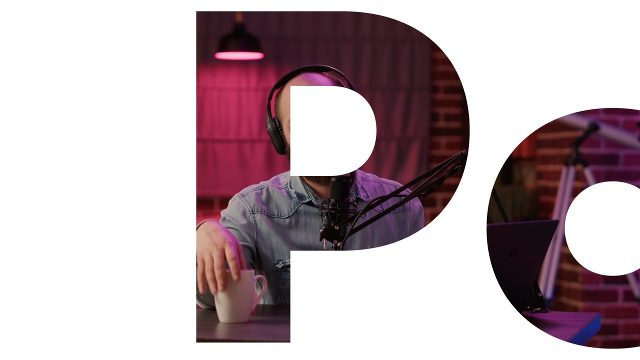 Podcast Intro Label Cut-Outs Transition with Big Letter Swipe Premiere Pro MOGRT Templates