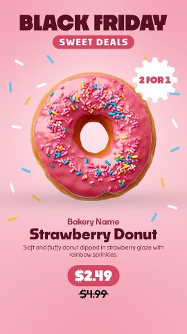 Sweet Deals Black Friday Promos with Pink Sprinkles for Bakeries After Effects Project