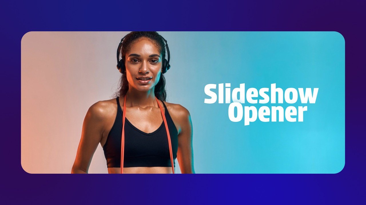 Photo Slideshow featuring Glowing Header Card and Curved Windows After Effects Template