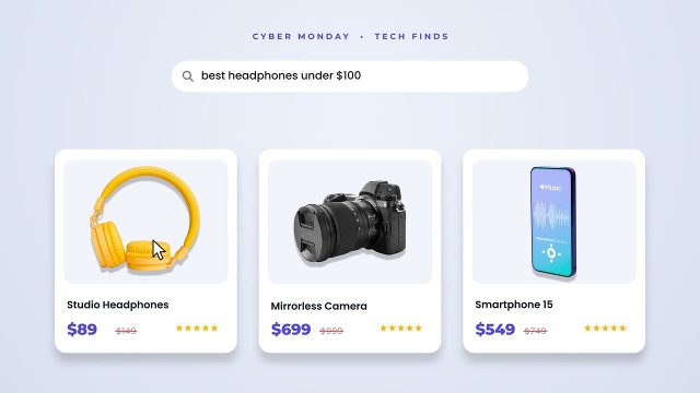 Search Bar and Cards Shopping Promo with Discount Label Premiere Pro Template