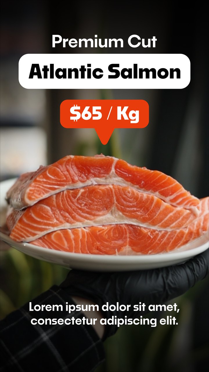 Vertical Atlantic Salmon Premium Cut Seafood After Effects Template
