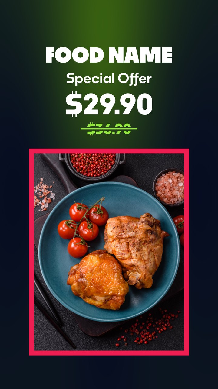 Vertical Red Frame Chicken Dish Special Price Premiere Pro MOGRT