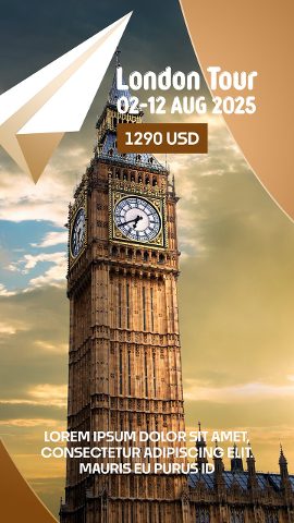 Vertical Page Curl London Tour Paper Plane Ad After Effects Template