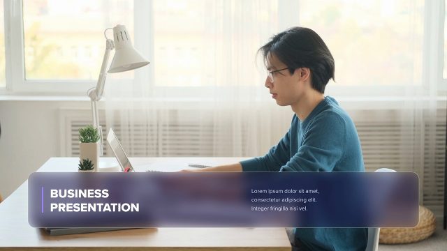 Company Presentation Slides with Translucent Info Panel Premiere Pro MOGRT