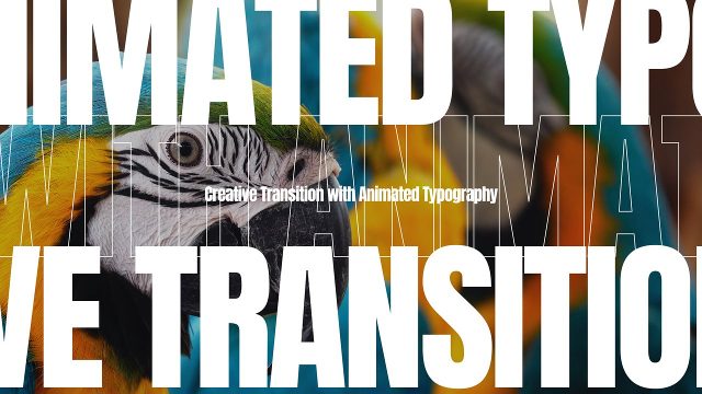 Stacked Giant Words Kinetic Cut-Out Transitions featuring Small Caption for Adobe After Effects