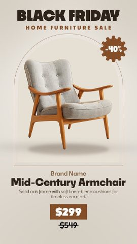 Vertical Black Friday Home Furniture Sale Promo with Beige Arch After Effects Project