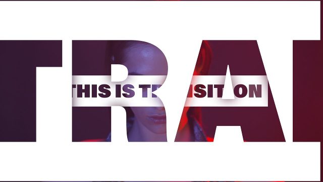 Animated Seamless Text Cut-Out Transition featuring Flickering White Blocks and Caption Label Premiere Pro Template